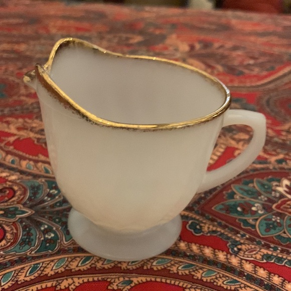 Vintage Fire King milk glass with gold trim creamer. See photos for details. - Picture 3 of 8